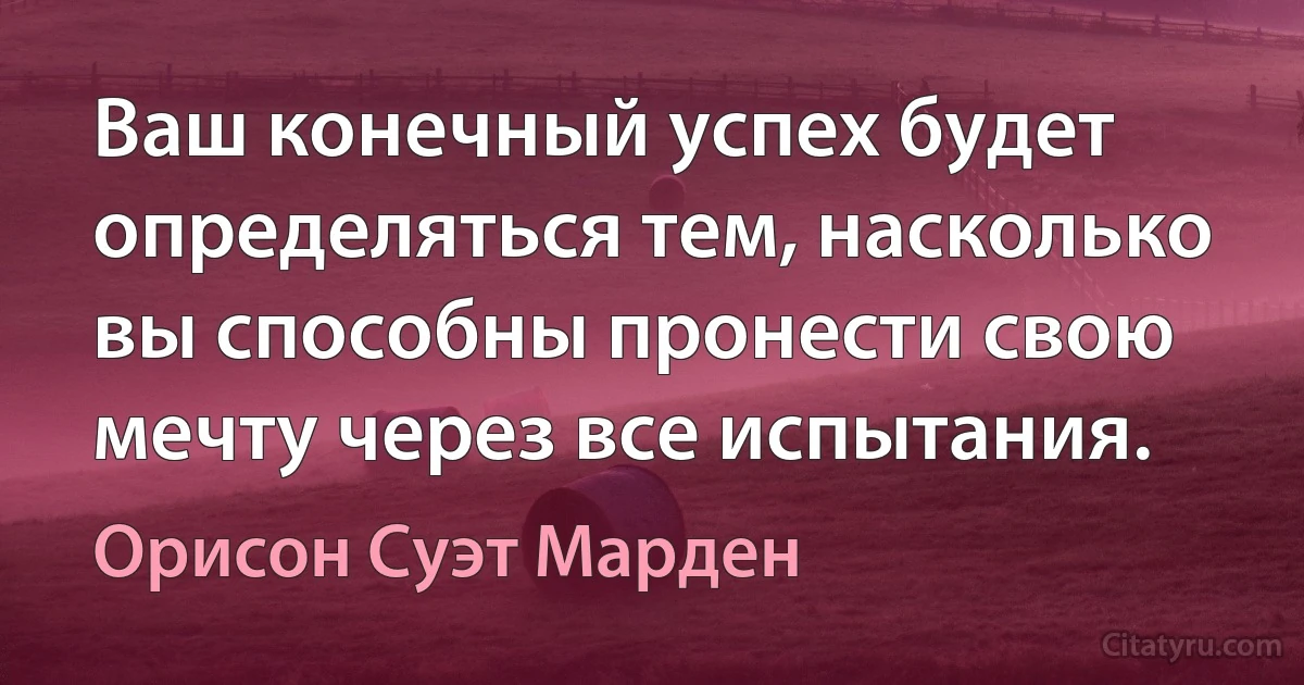 Ваш конечный успех будет определяться тем, насколько вы способны пронести свою мечту через все испытания. (Орисон Суэт Марден)