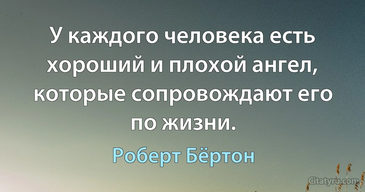 У каждого человека есть хороший и плохой ангел, которые сопровождают его по жизни. (Роберт Бёртон)