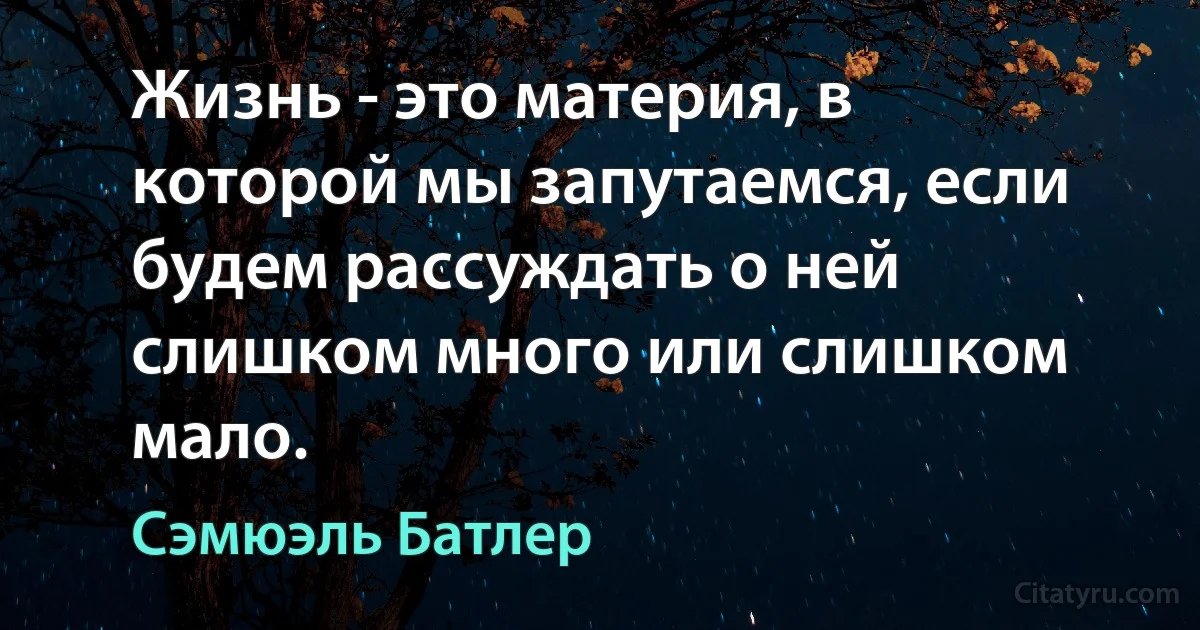 Жизнь - это материя, в которой мы запутаемся, если будем рассуждать о ней слишком много или слишком мало. (Сэмюэль Батлер)