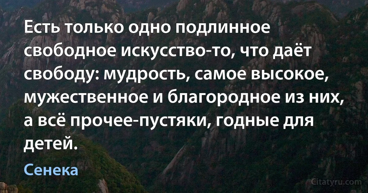 Есть только одно подлинное свободное искусство-то, что даёт свободу: мудрость, самое высокое, мужественное и благородное из них, а всё прочее-пустяки, годные для детей. (Сенека)