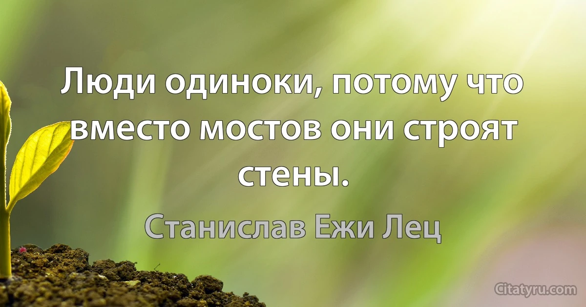 Люди одиноки, потому что вместо мостов они строят стены. (Станислав Ежи Лец)