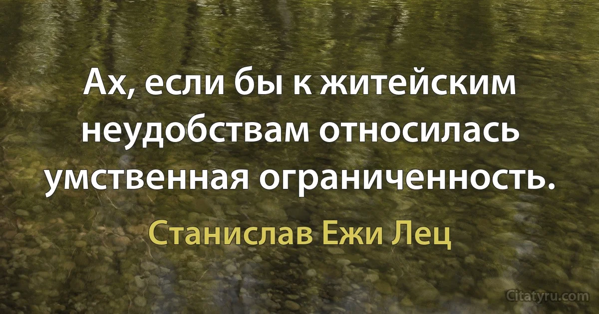 Ах, если бы к житейским неудобствам относилась умственная ограниченность. (Станислав Ежи Лец)