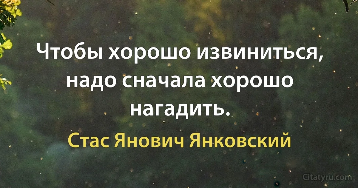 Чтобы хорошо извиниться, надо сначала хорошо нагадить. (Стас Янович Янковский)