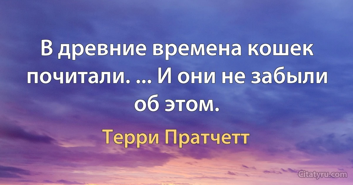 В древние времена кошек почитали. ... И они не забыли об этом. (Терри Пратчетт)