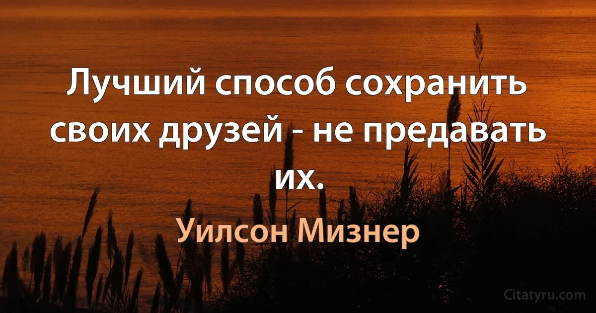 Лучший способ сохранить своих друзей - не предавать их. (Уилсон Мизнер)