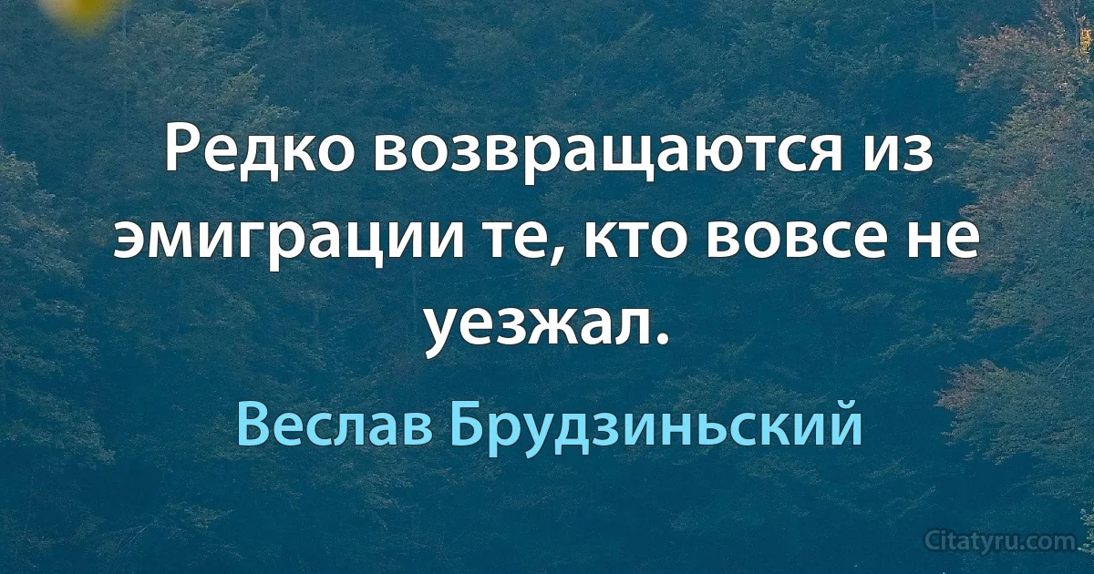 Редко возвращаются из эмиграции те, кто вовсе не уезжал. (Веслав Брудзиньский)