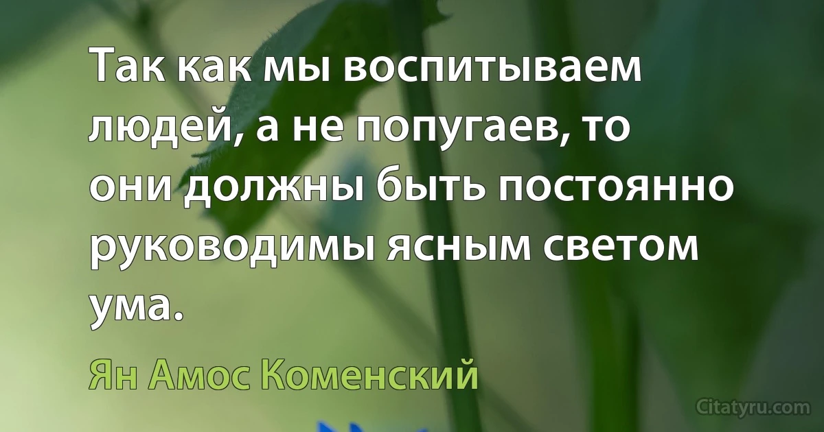 Так как мы воспитываем людей, а не попугаев, то они должны быть постоянно руководимы ясным светом ума. (Ян Амос Коменский)