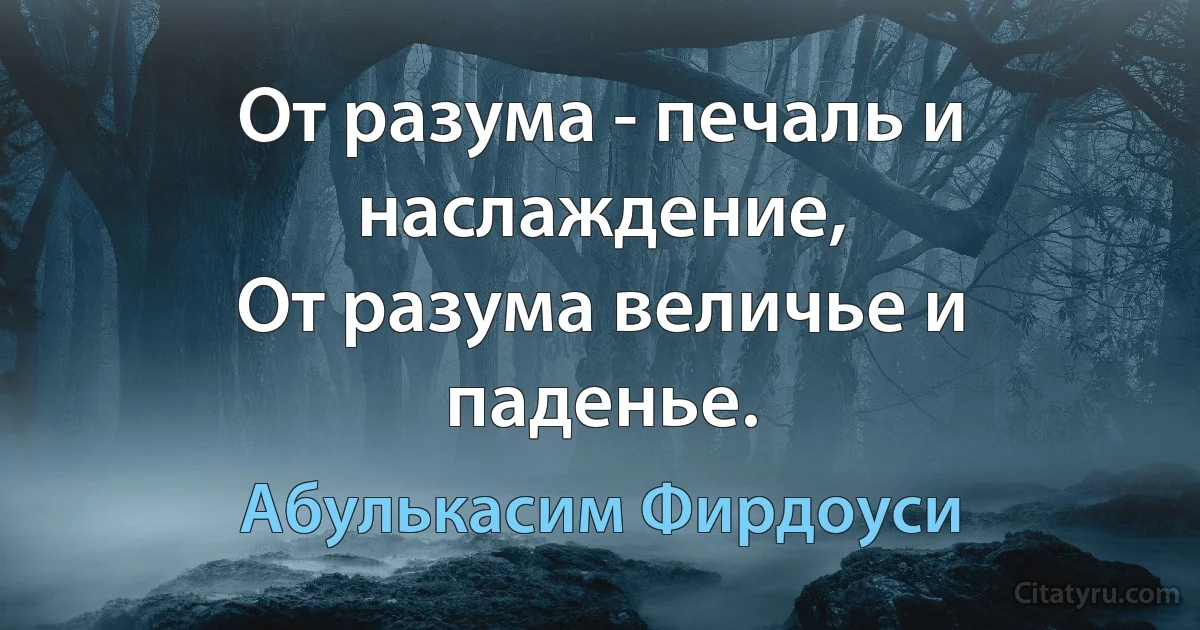 От разума - печаль и наслаждение,
От разума величье и паденье. (Абулькасим Фирдоуси)