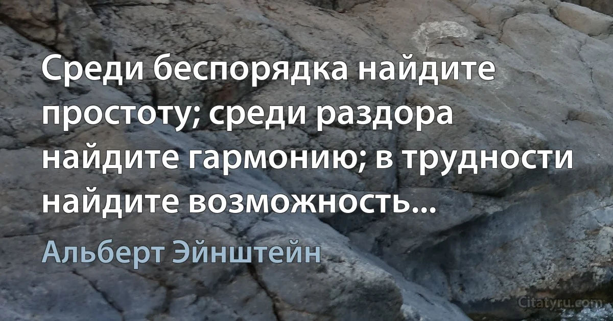 Среди беспорядка найдите простоту; среди раздора найдите гармонию; в трудности найдите возможность... (Альберт Эйнштейн)