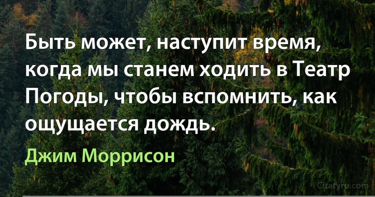 Быть может, наступит время, когда мы станем ходить в Театр Погоды, чтобы вспомнить, как ощущается дождь. (Джим Моррисон)