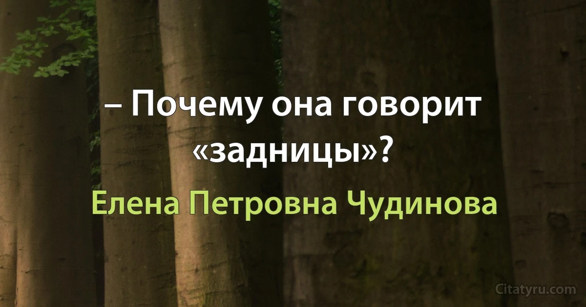 – Почему она говорит «задницы»? (Елена Петровна Чудинова)