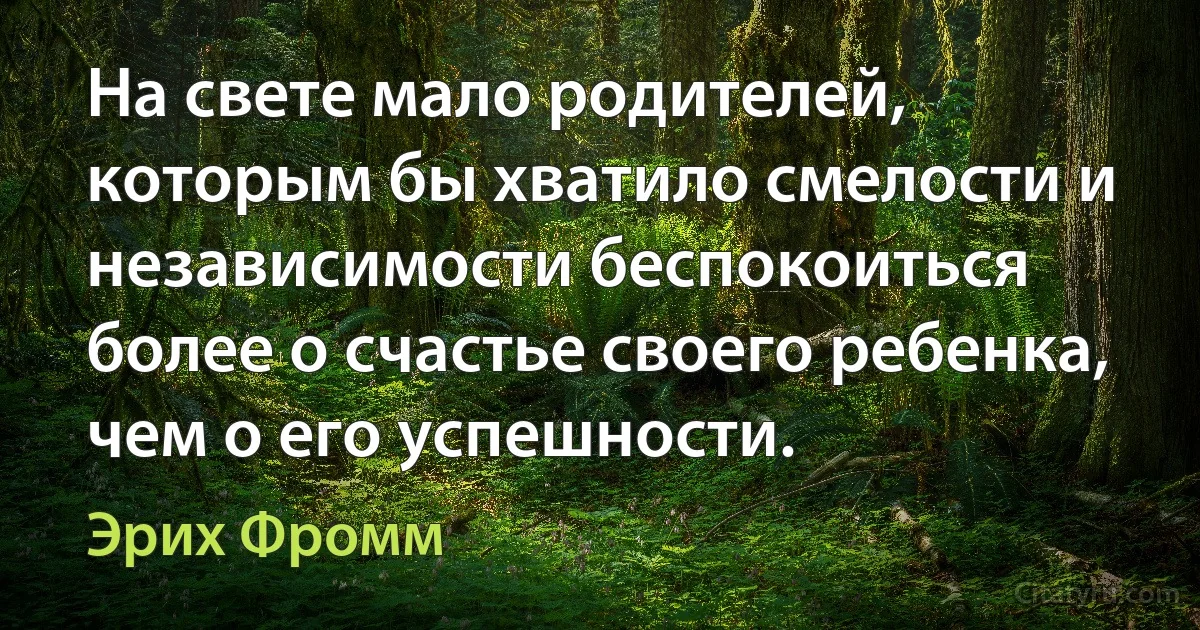 На свете мало родителей, которым бы хватило смелости и независимости беспокоиться более о счастье своего ребенка, чем о его успешности. (Эрих Фромм)