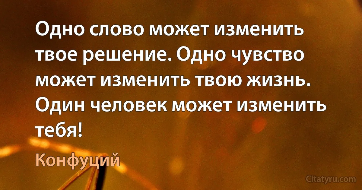 Одно слово может изменить твое решение. Одно чувство может изменить твою жизнь. Один человек может изменить тебя! (Конфуций)