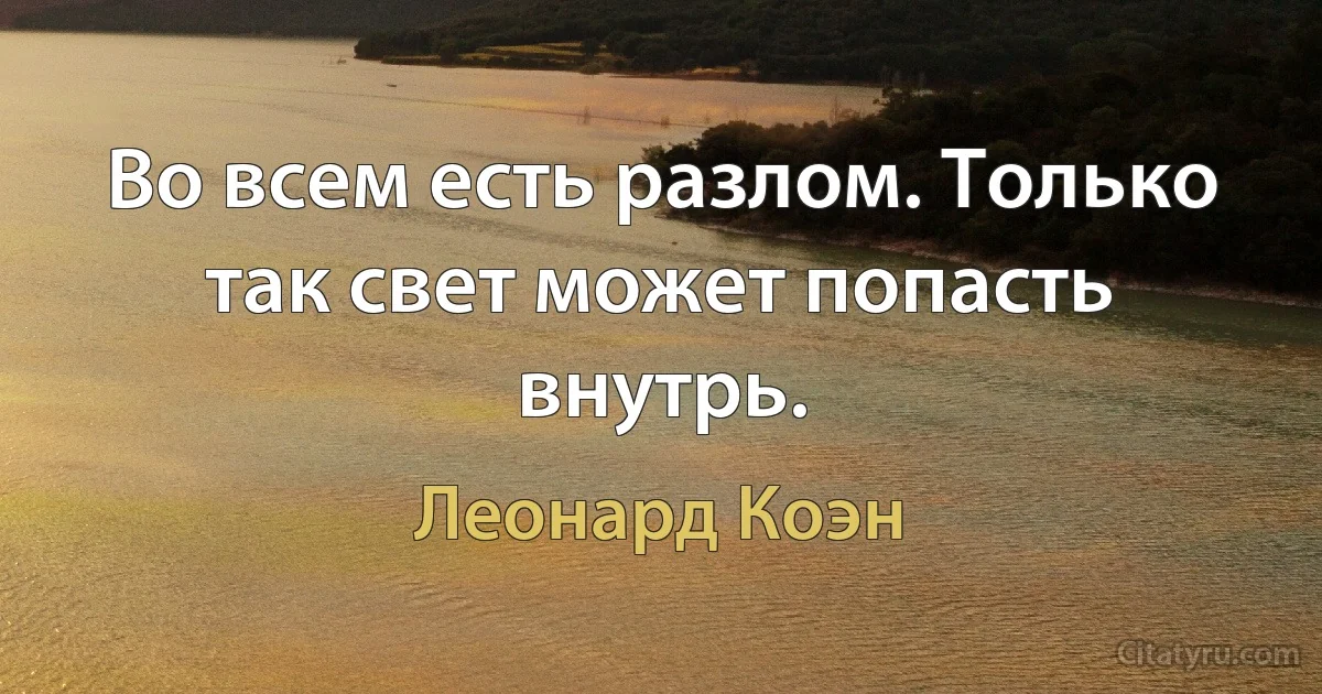 Во всем есть разлом. Только так свет может попасть внутрь. (Леонард Коэн)