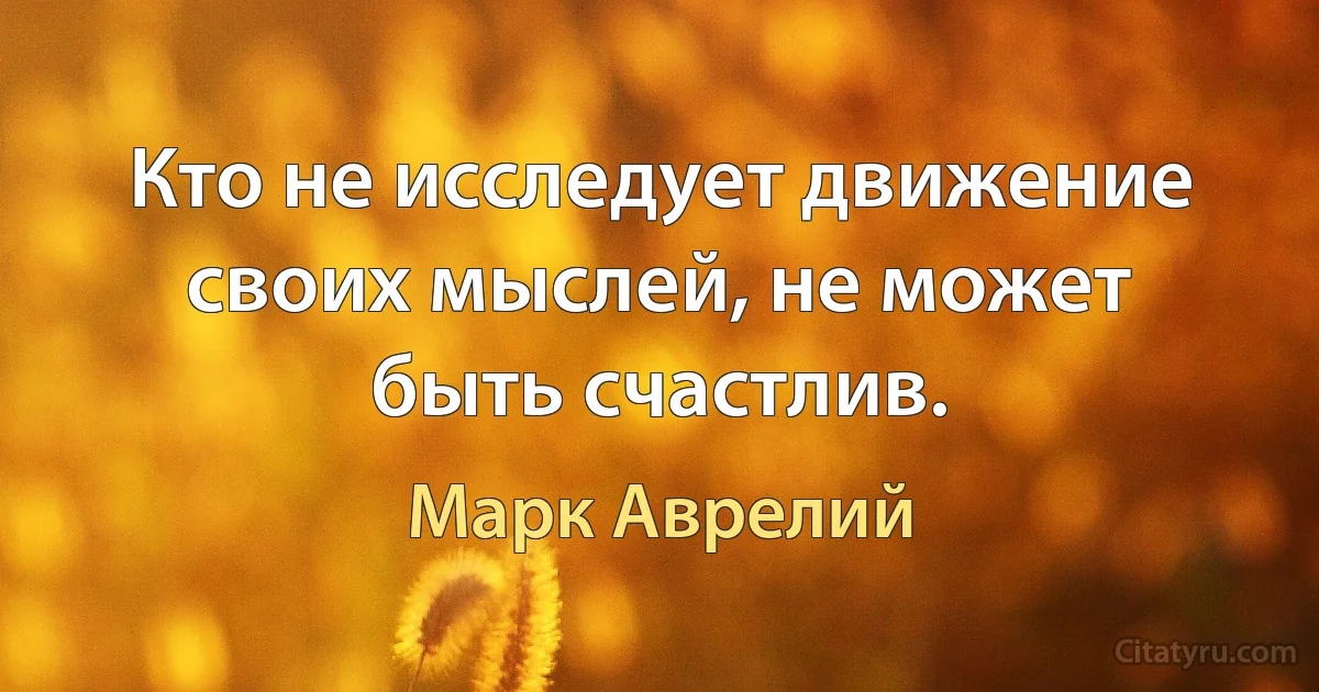 Кто не исследует движение своих мыслей, не может быть счастлив. (Марк Аврелий)