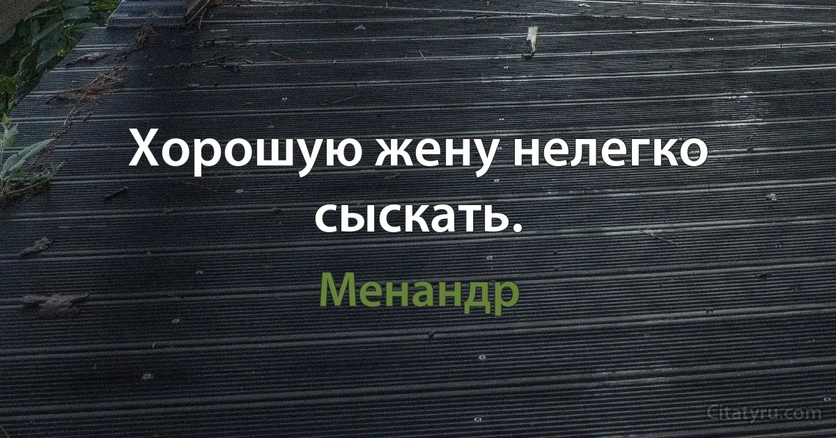 Хорошую жену нелегко сыскать. (Менандр)