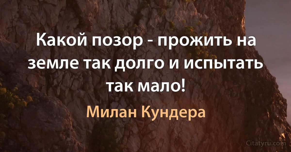 Какой позор - прожить на земле так долго и испытать так мало! (Милан Кундера)