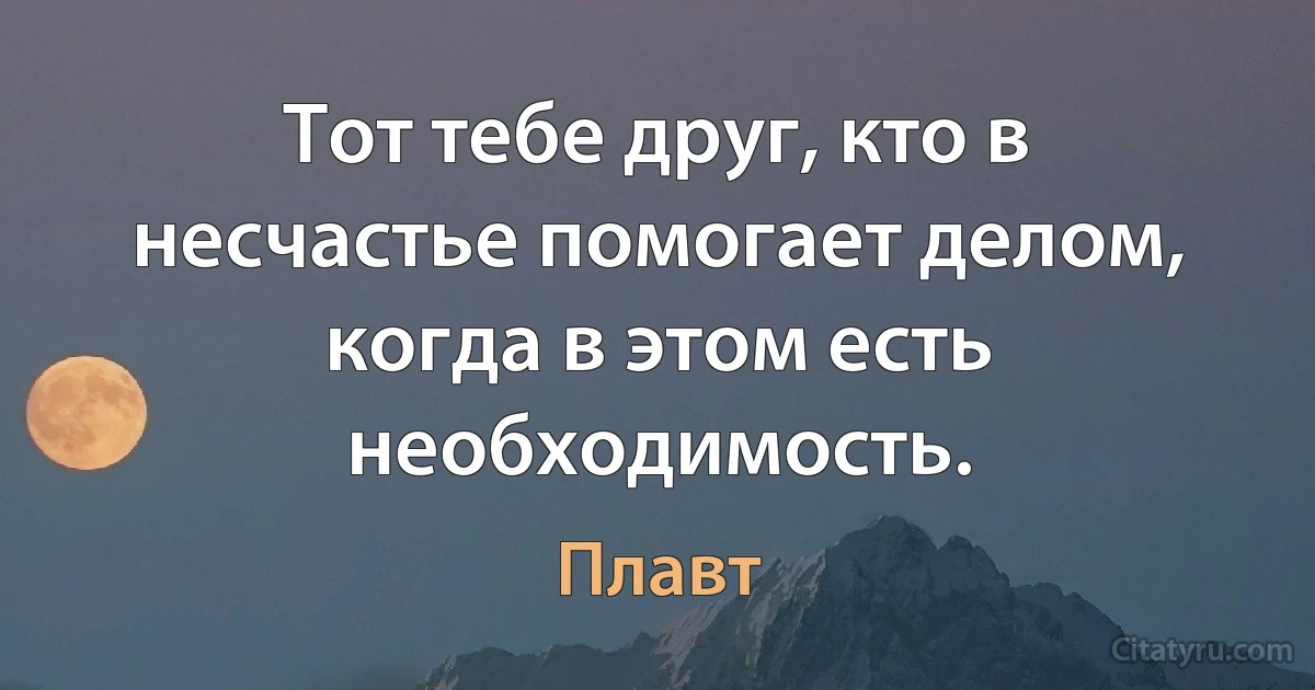 Тот тебе друг, кто в несчастье помогает делом, когда в этом есть необходимость. (Плавт)