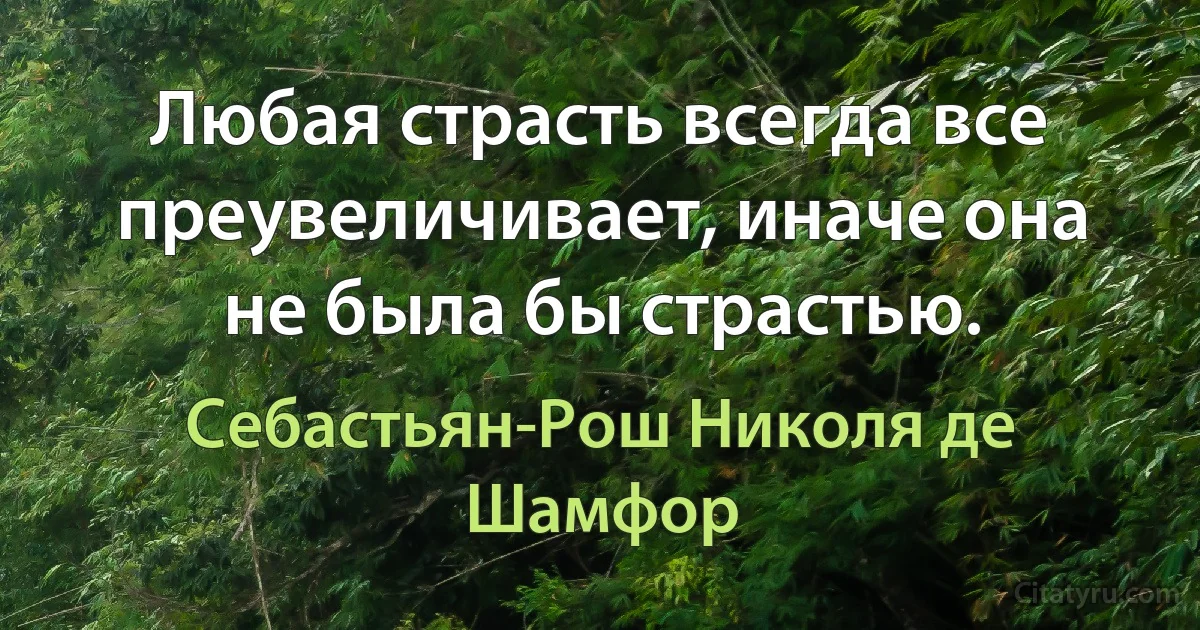 Любая страсть всегда все преувеличивает, иначе она не была бы страстью. (Себастьян-Рош Николя де Шамфор)