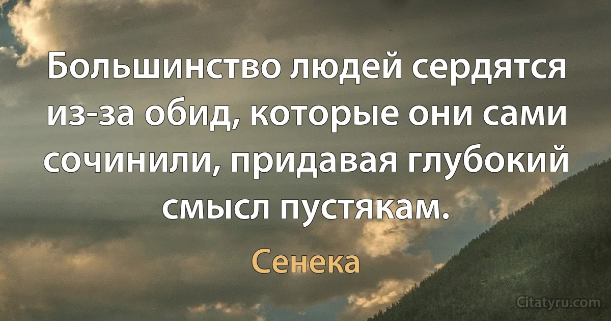 Большинство людей сердятся из-за обид, которые они сами сочинили, придавая глубокий смысл пустякам. (Сенека)