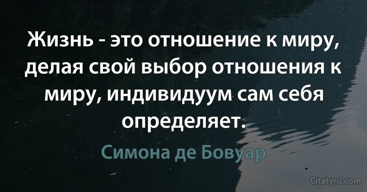 Жизнь - это отношение к миру, делая свой выбор отношения к миру, индивидуум сам себя определяет. (Симона де Бовуар)