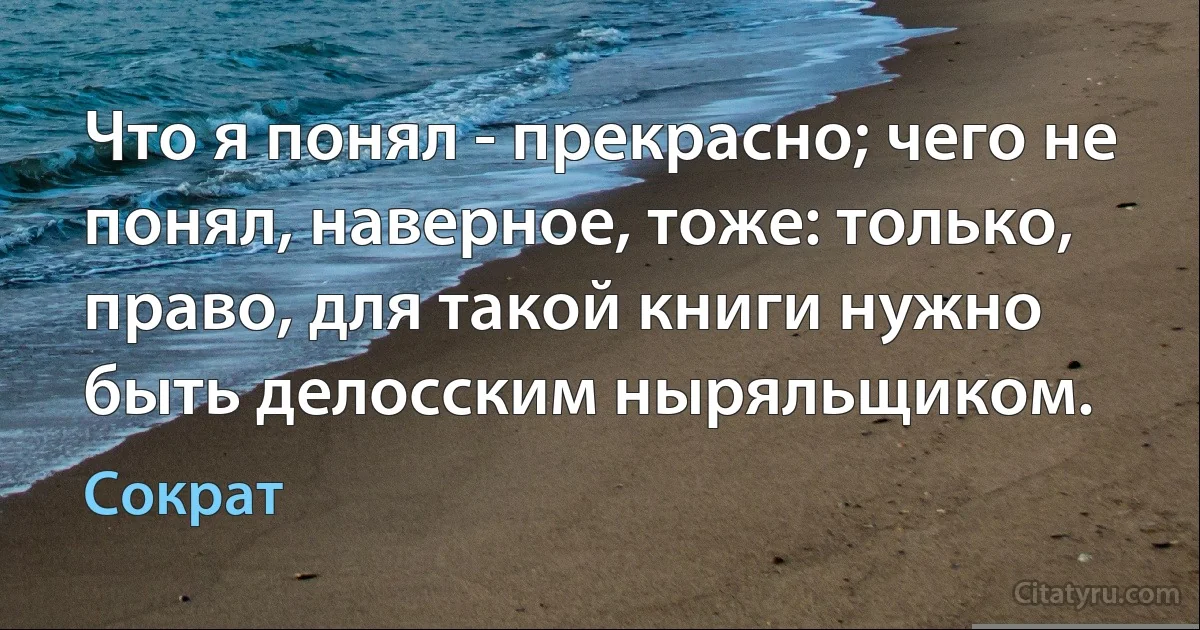 Что я понял - прекрасно; чего не понял, наверное, тоже: только, право, для такой книги нужно быть делосским ныряльщиком. (Сократ)