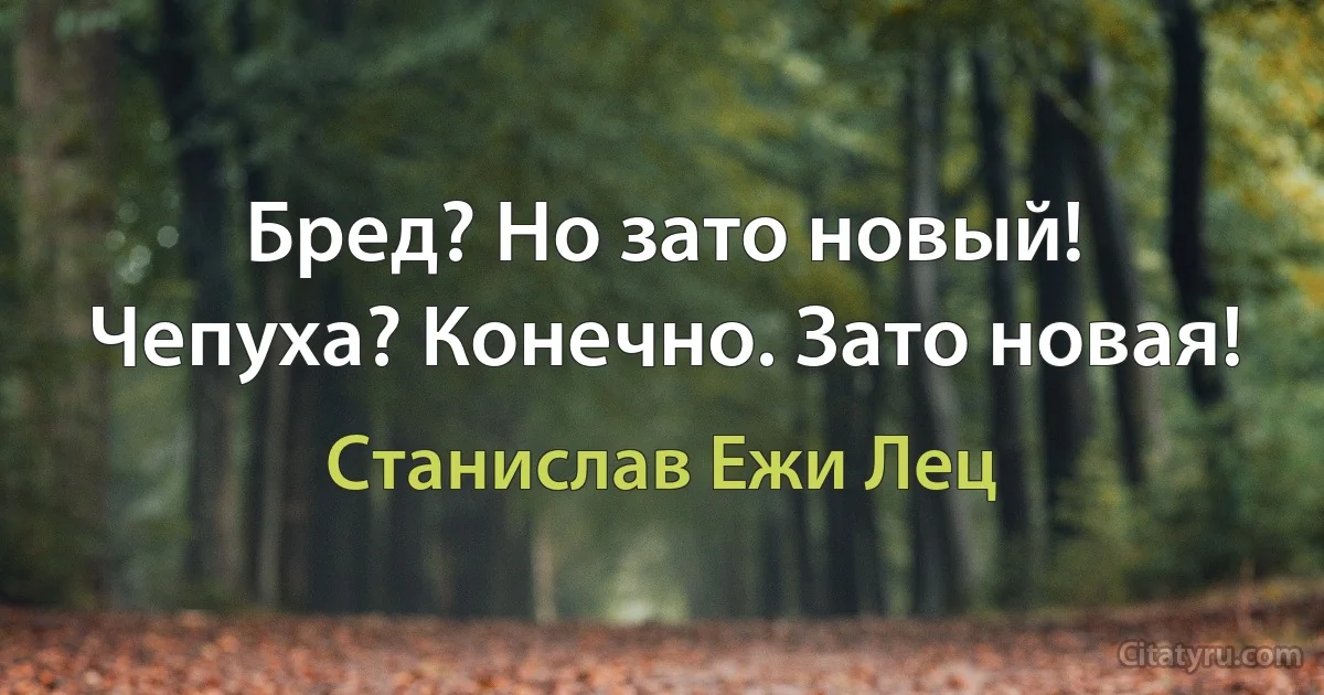 Бред? Но зато новый!
Чепуха? Конечно. Зато новая! (Станислав Ежи Лец)