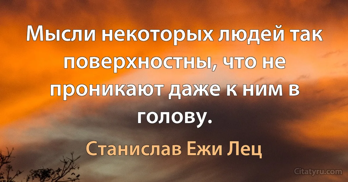 Мысли некоторых людей так поверхностны, что не проникают даже к ним в голову. (Станислав Ежи Лец)