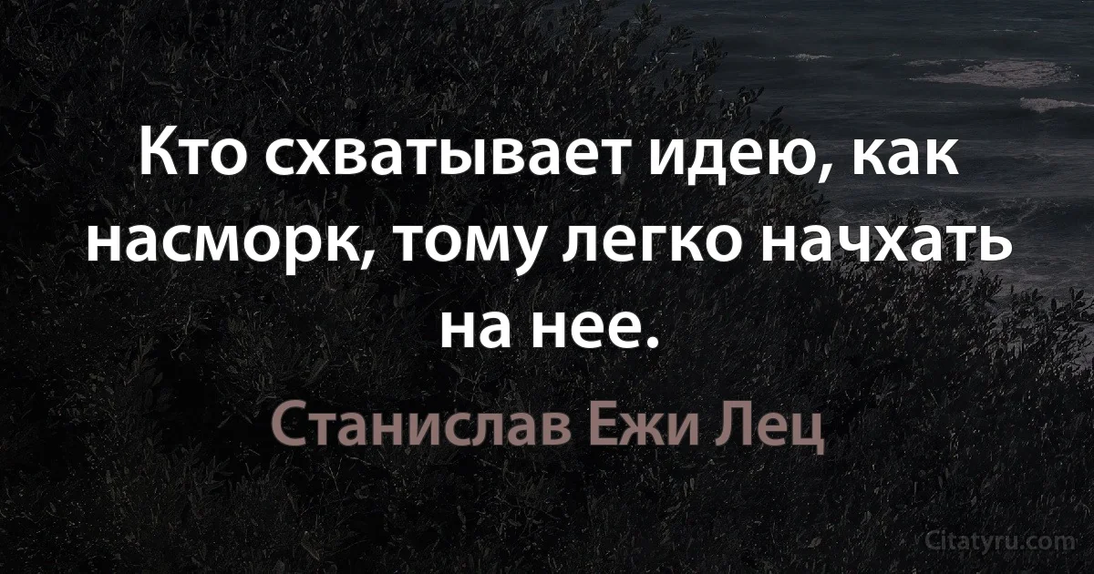 Кто схватывает идею, как насморк, тому легко начхать на нее. (Станислав Ежи Лец)