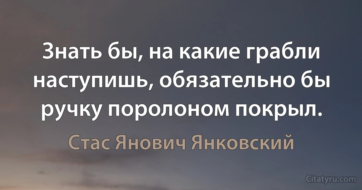 Знать бы, на какие грабли наступишь, обязательно бы ручку поролоном покрыл. (Стас Янович Янковский)