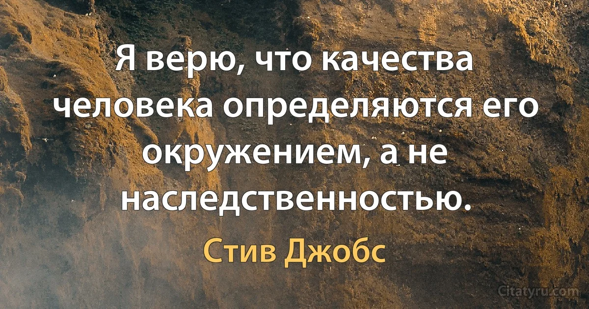 Я верю, что качества человека определяются его окружением, а не наследственностью. (Стив Джобс)