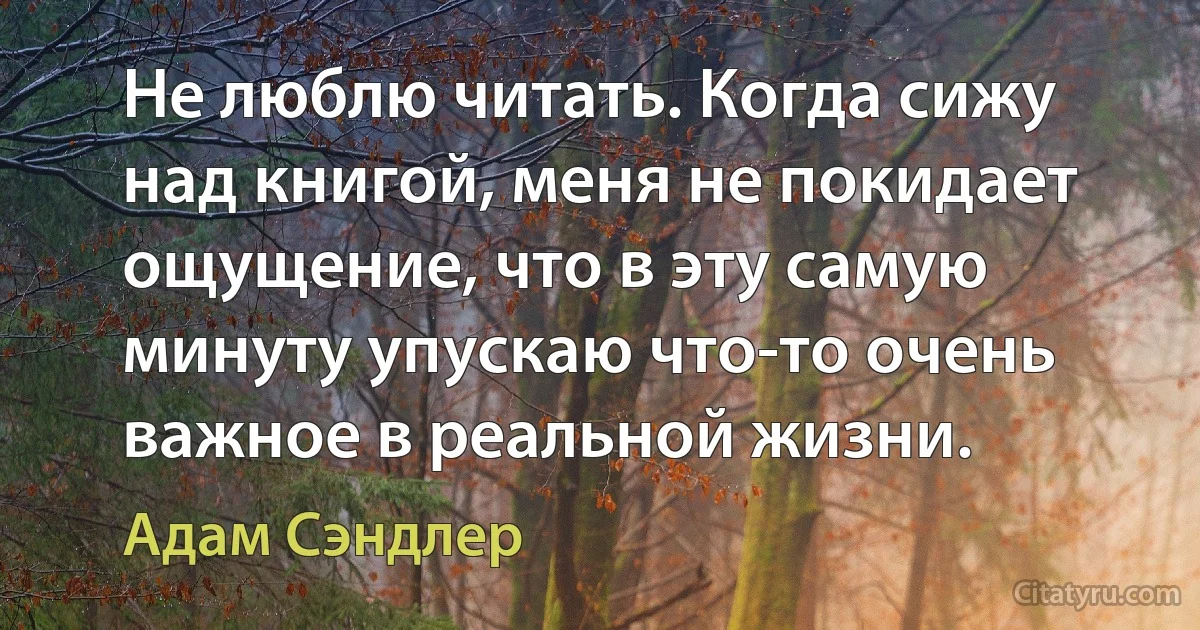 Не люблю читать. Когда сижу над книгой, меня не покидает ощущение, что в эту самую минуту упускаю что-то очень важное в реальной жизни. (Адам Сэндлер)