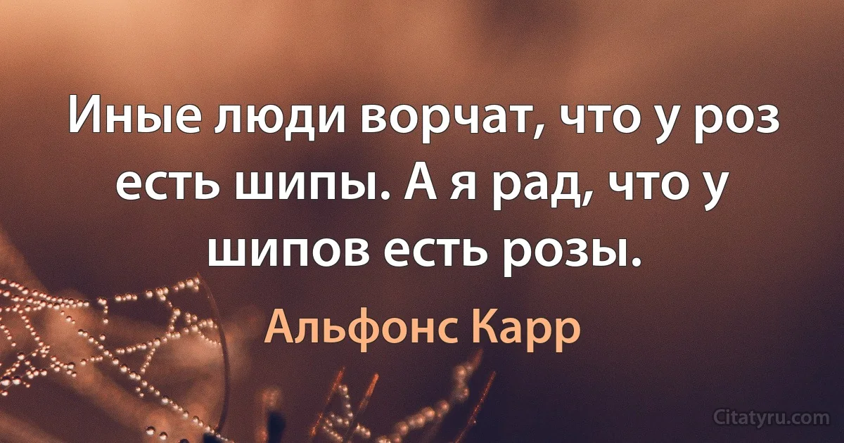 Иные люди ворчат, что у роз есть шипы. А я рад, что у шипов есть розы. (Альфонс Карр)