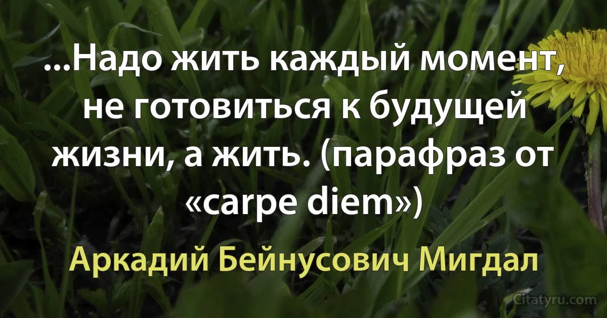 ...Надо жить каждый момент, не готовиться к будущей жизни, а жить. (парафраз от «carpe diem») (Аркадий Бейнусович Мигдал)