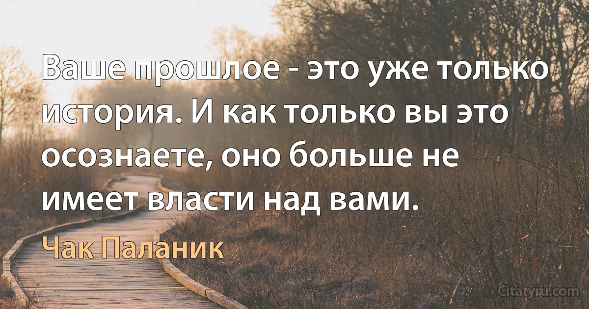 Ваше прошлое - это уже только история. И как только вы это осознаете, оно больше не имеет власти над вами. (Чак Паланик)