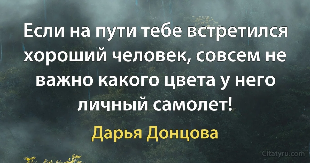 Если на пути тебе встретился хороший человек, совсем не важно какого цвета у него личный самолет! (Дарья Донцова)