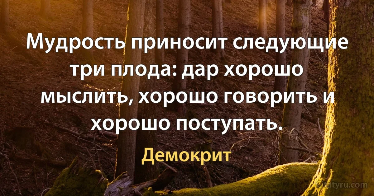 Мудрость приносит следующие три плода: дар хорошо мыслить, хорошо говорить и хорошо поступать. (Демокрит)