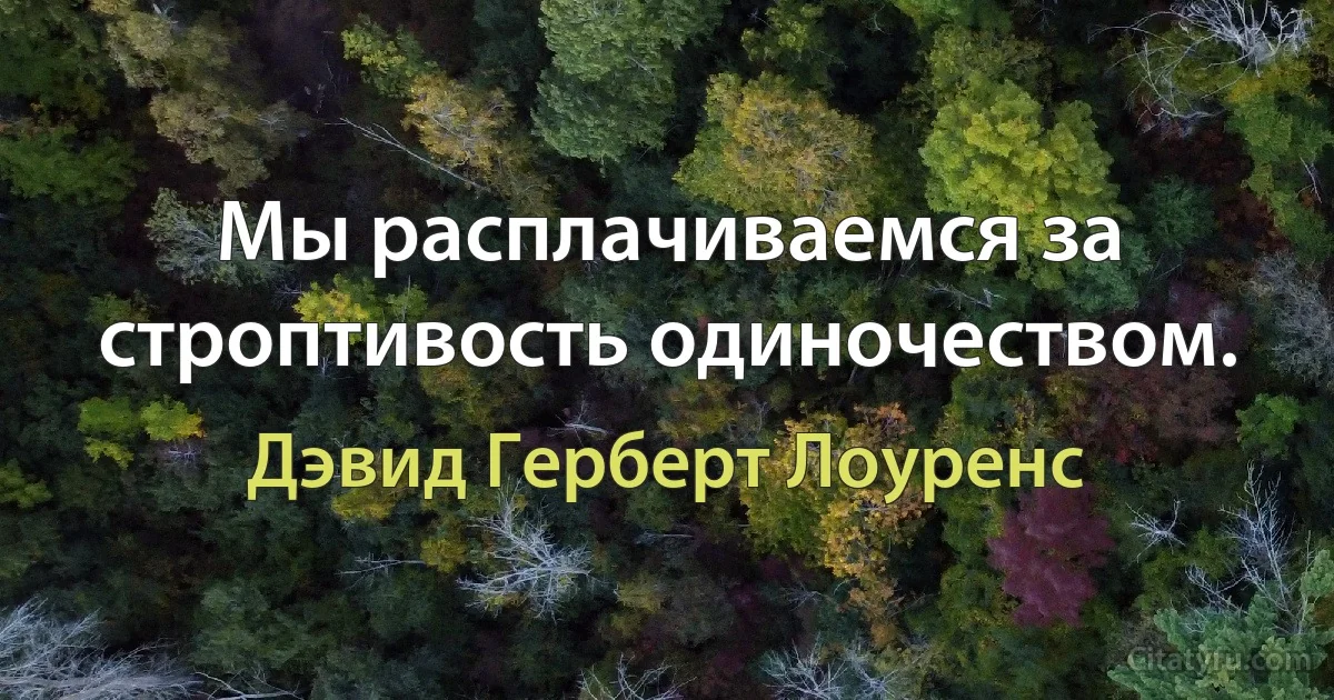 Мы расплачиваемся за строптивость одиночеством. (Дэвид Герберт Лоуренс)