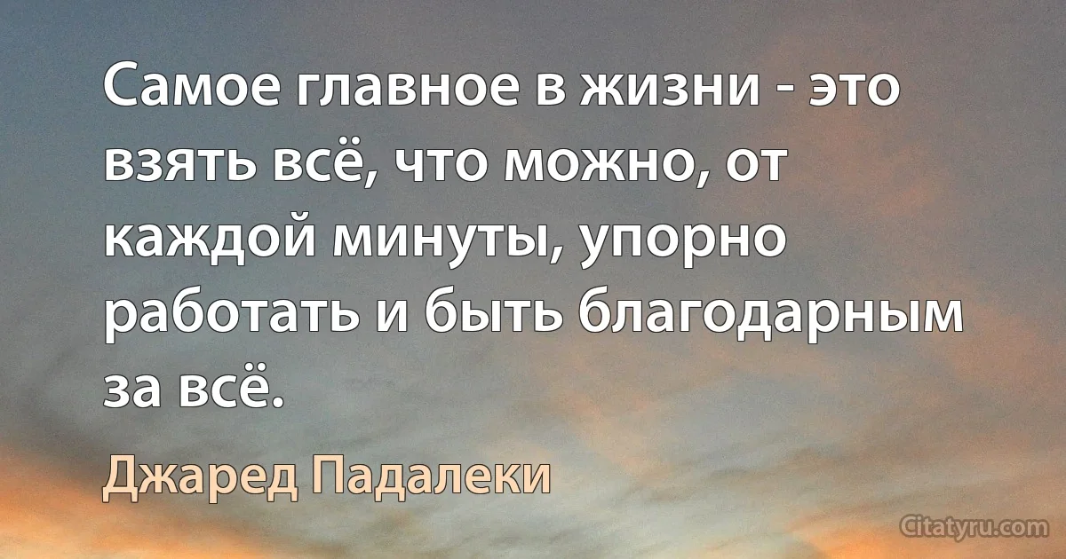 Самое главное в жизни - это взять всё, что можно, от каждой минуты, упорно работать и быть благодарным за всё. (Джаред Падалеки)