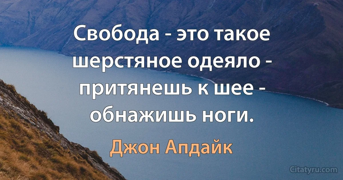 Свобода - это такое шерстяное одеяло - притянешь к шее - обнажишь ноги. (Джон Апдайк)