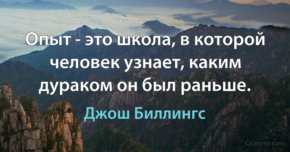 Опыт - это школа, в которой человек узнает, каким дураком он был раньше. (Джош Биллингс)