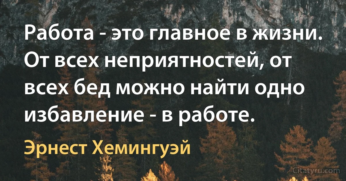 Работа - это главное в жизни. От всех неприятностей, от всех бед можно найти одно избавление - в работе. (Эрнест Хемингуэй)