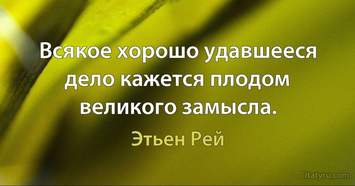 Всякое хорошо удавшееся дело кажется плодом великого замысла. (Этьен Рей)