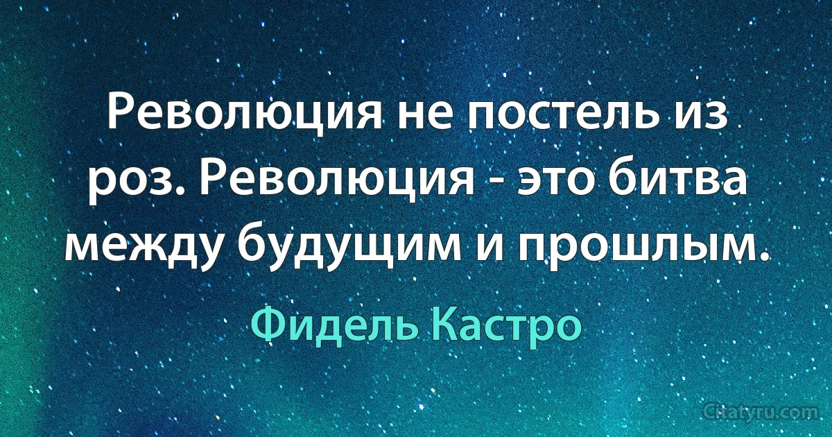 Революция не постель из роз. Революция - это битва между будущим и прошлым. (Фидель Кастро)