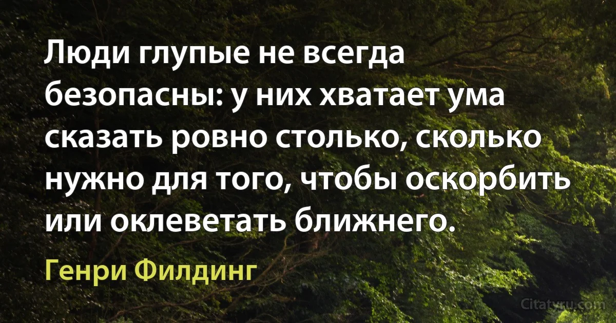 Люди глупые не всегда безопасны: у них хватает ума сказать ровно столько, сколько нужно для того, чтобы оскорбить или оклеветать ближнего. (Генри Филдинг)