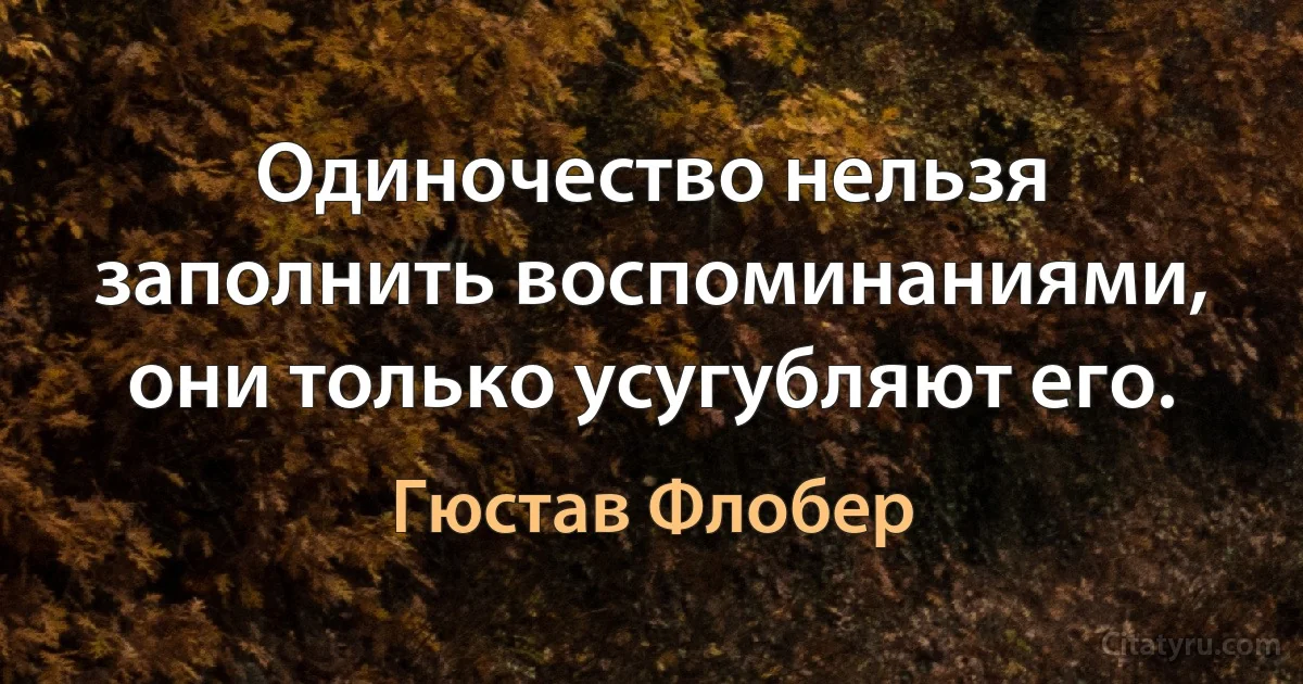 Одиночество нельзя заполнить воспоминаниями, они только усугубляют его. (Гюстав Флобер)