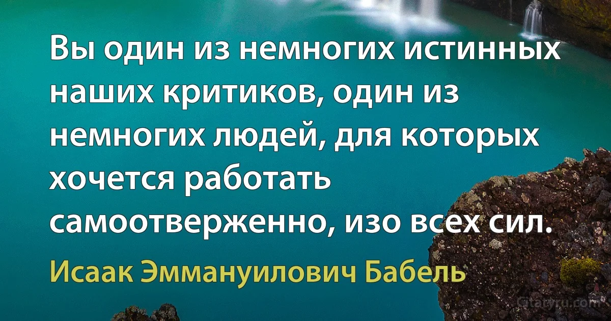 Вы один из немногих истинных наших критиков, один из немногих людей, для которых хочется работать самоотверженно, изо всех сил. (Исаак Эммануилович Бабель)