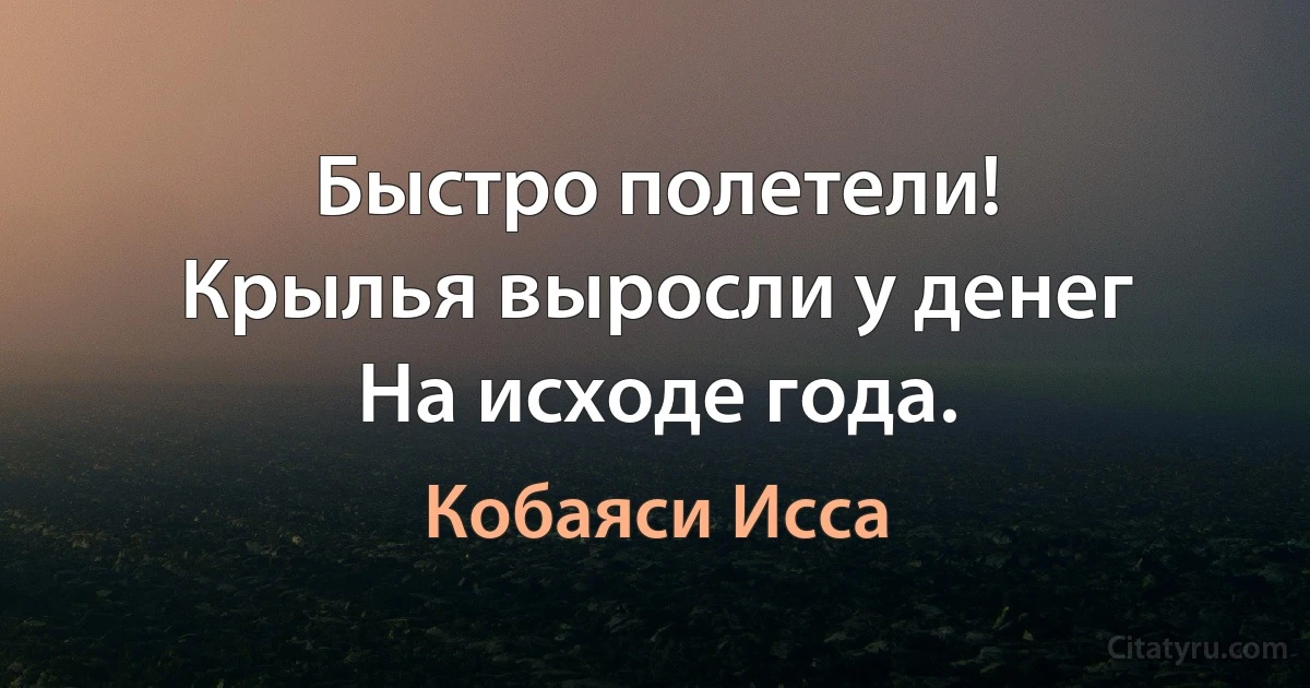 Быстро полетели!
Крылья выросли у денег
На исходе года. (Кобаяси Исса)