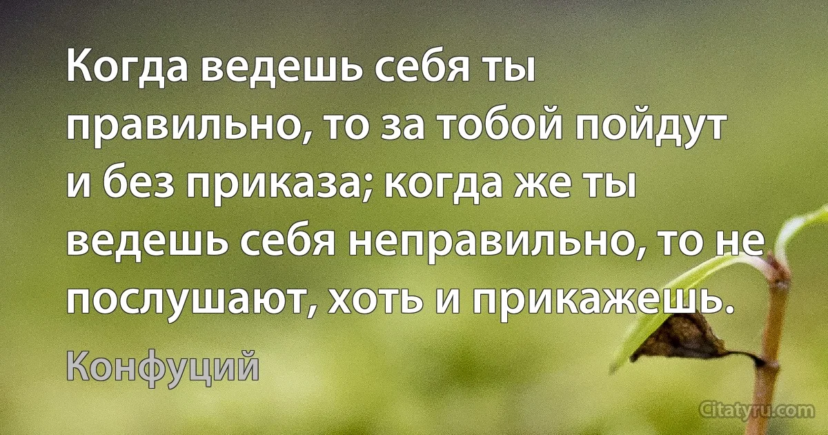 Когда ведешь себя ты правильно, то за тобой пойдут и без приказа; когда же ты ведешь себя неправильно, то не послушают, хоть и прикажешь. (Конфуций)