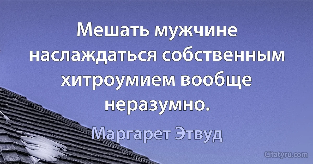 Мешать мужчине наслаждаться собственным хитроумием вообще неразумно. (Маргарет Этвуд)